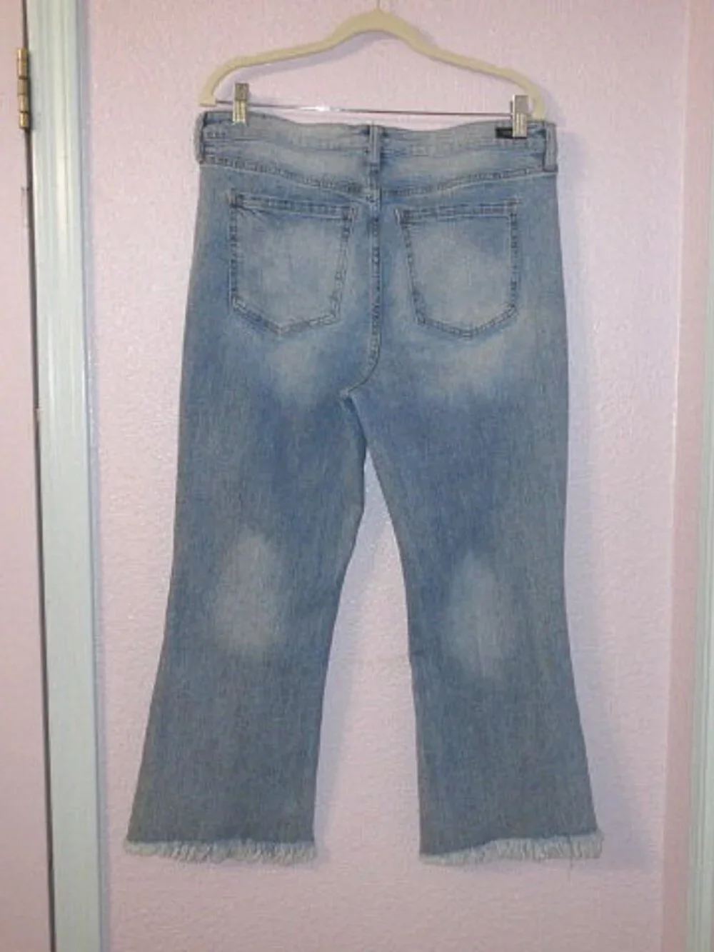 Liverpool Denim Jeans Size 12 31 Hannah Crop Flare Laramie High Rise Fringe EUC